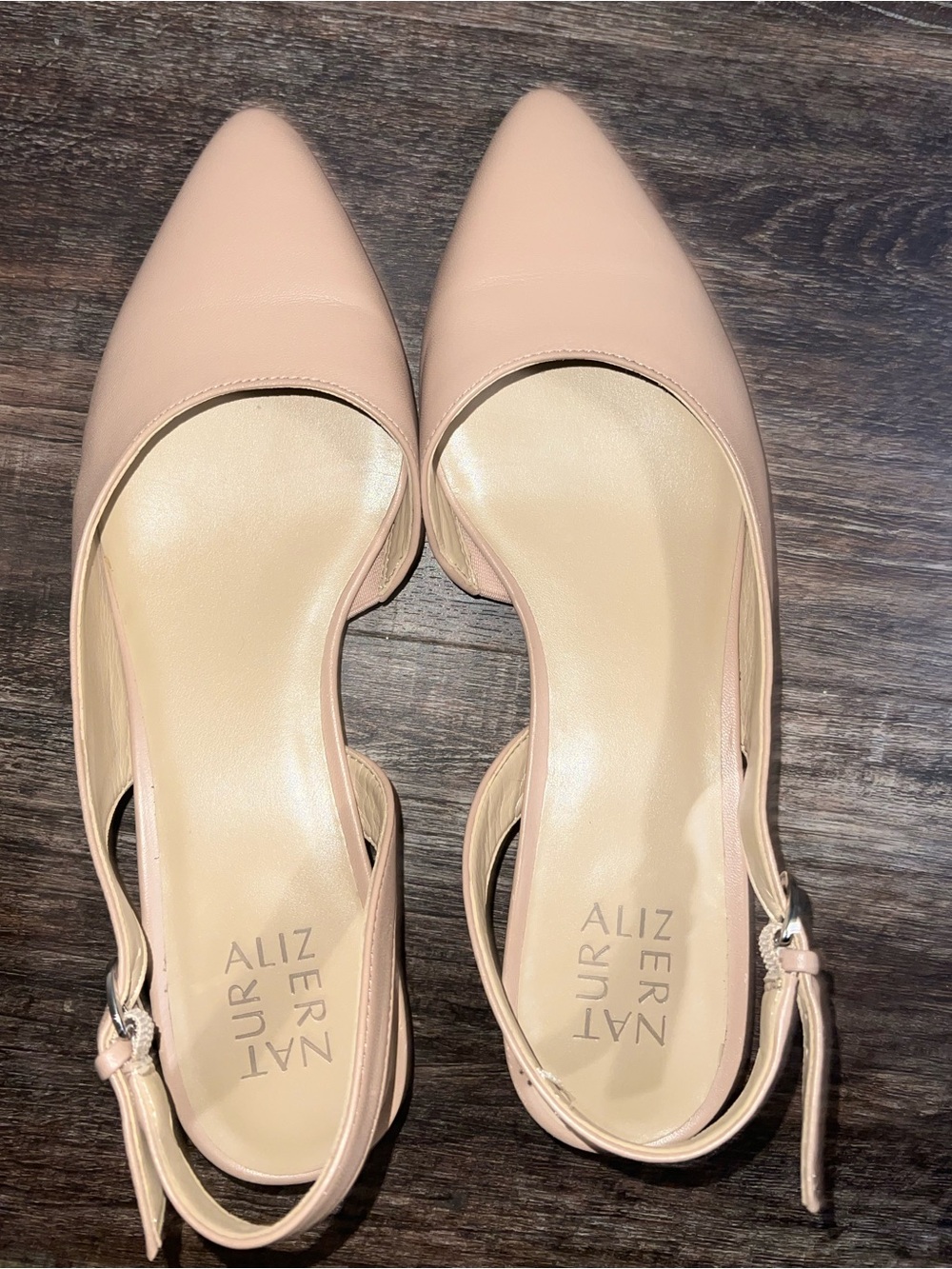 Naturalizer Beige Pointed-Toe Slingback Flats - Picture 2 of 4